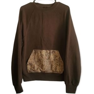 Mens S Brown/Tan Pattern Crewneck Sweater With Pockets